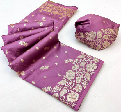 Dark Lavender Elegant Two-Tone Banarasi Silk Saree