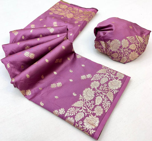 Dark Lavender Elegant Two-Tone Banarasi Silk Saree