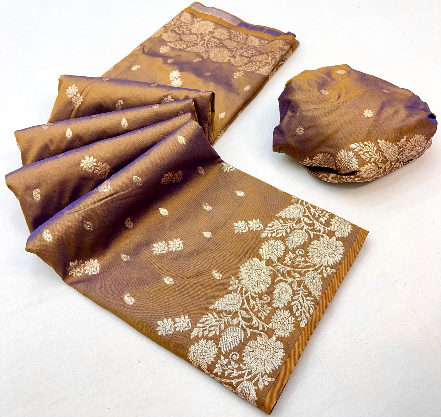 Rich Coffee Elegant Two-Tone Banarasi Silk Saree