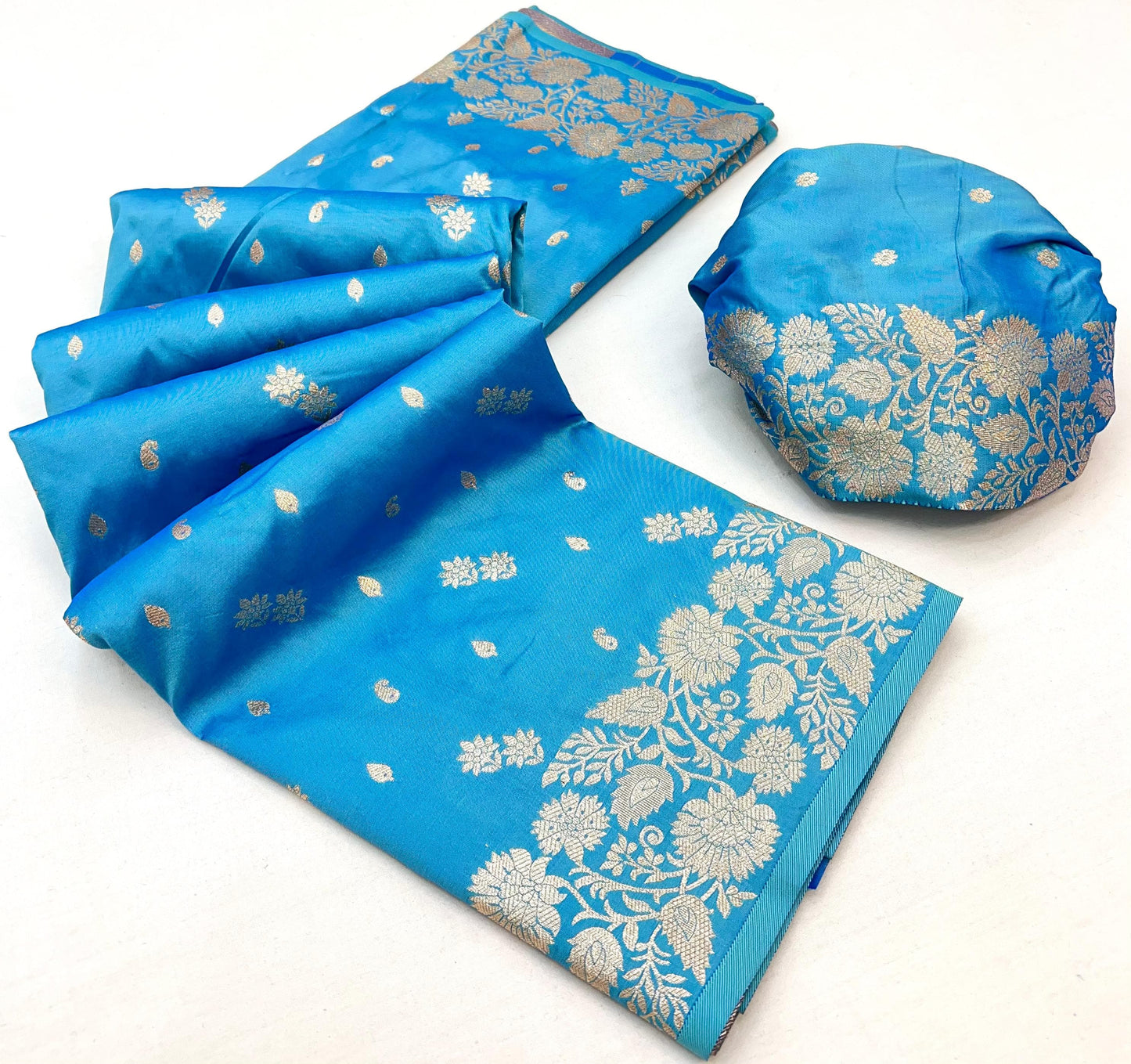 Ocean Sky Elegant Two-Tone Banarasi Silk Saree