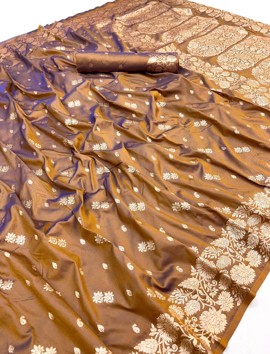 Rich Coffee Elegant Two-Tone Banarasi Silk Saree