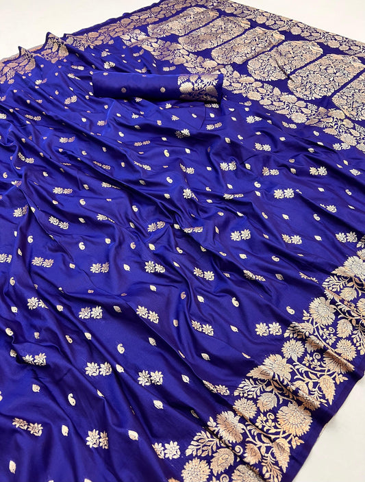 Royal Blue Elegant Two-Tone Banarasi Silk Saree
