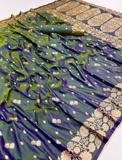 Emerald Green Elegant Two-Tone Banarasi Silk Saree