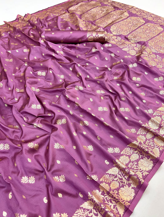 Dark Lavender Elegant Two-Tone Banarasi Silk Saree