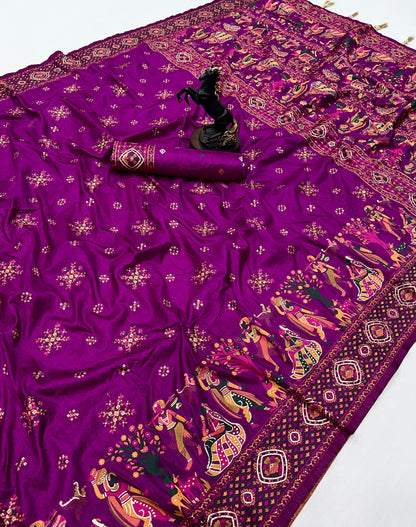 Magenta Pashmina Kashmiri Silk Zari Woven Saree