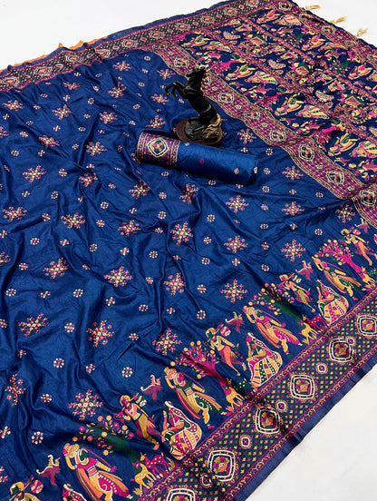 Royal Blue Pashmina Kashmiri Silk Zari Woven Saree