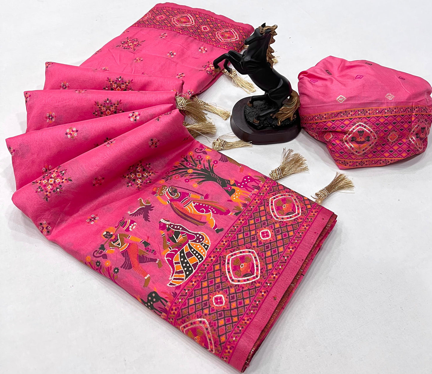 Rani Pink Pashmina Kashmiri Silk Zari Woven Saree