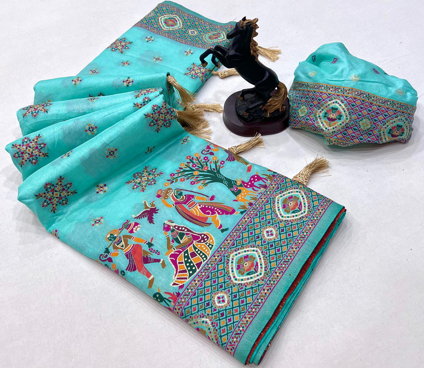 Aqua Blue Pashmina Kashmiri Silk Zari Woven Saree