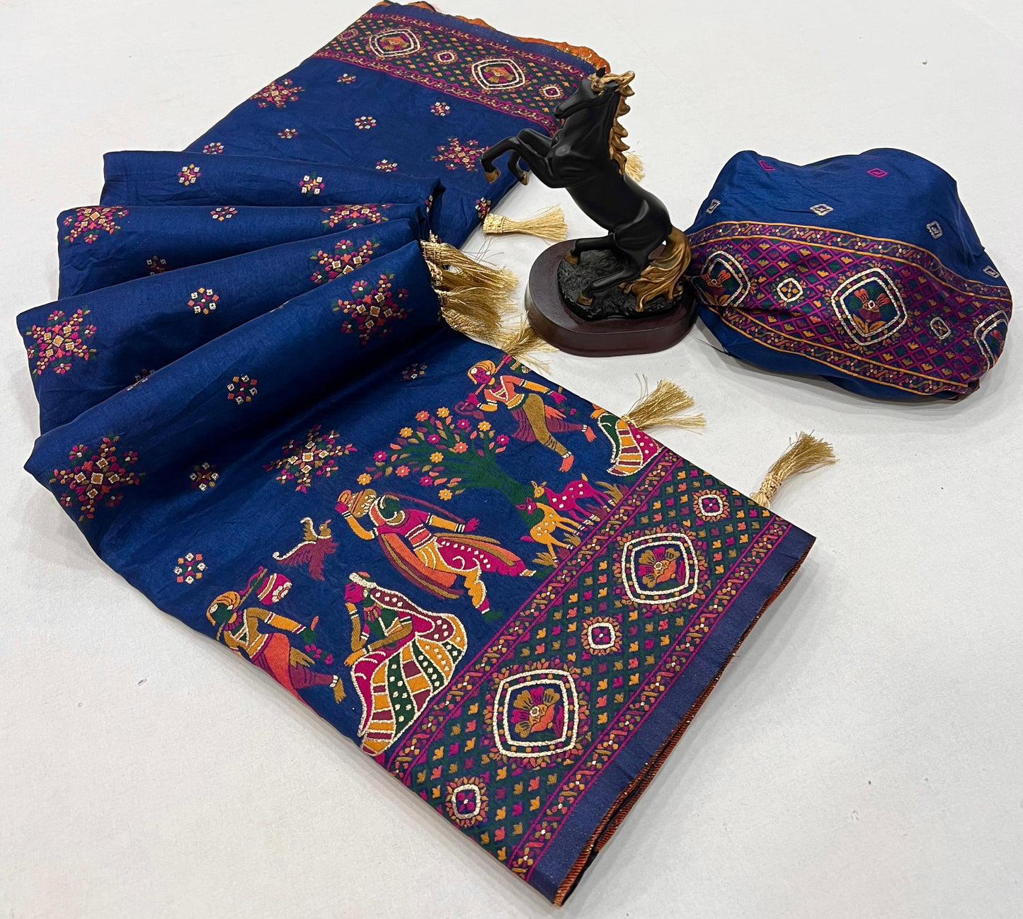 Royal Blue Pashmina Kashmiri Silk Zari Woven Saree