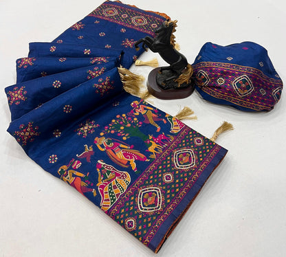 Royal Blue Pashmina Kashmiri Silk Zari Woven Saree