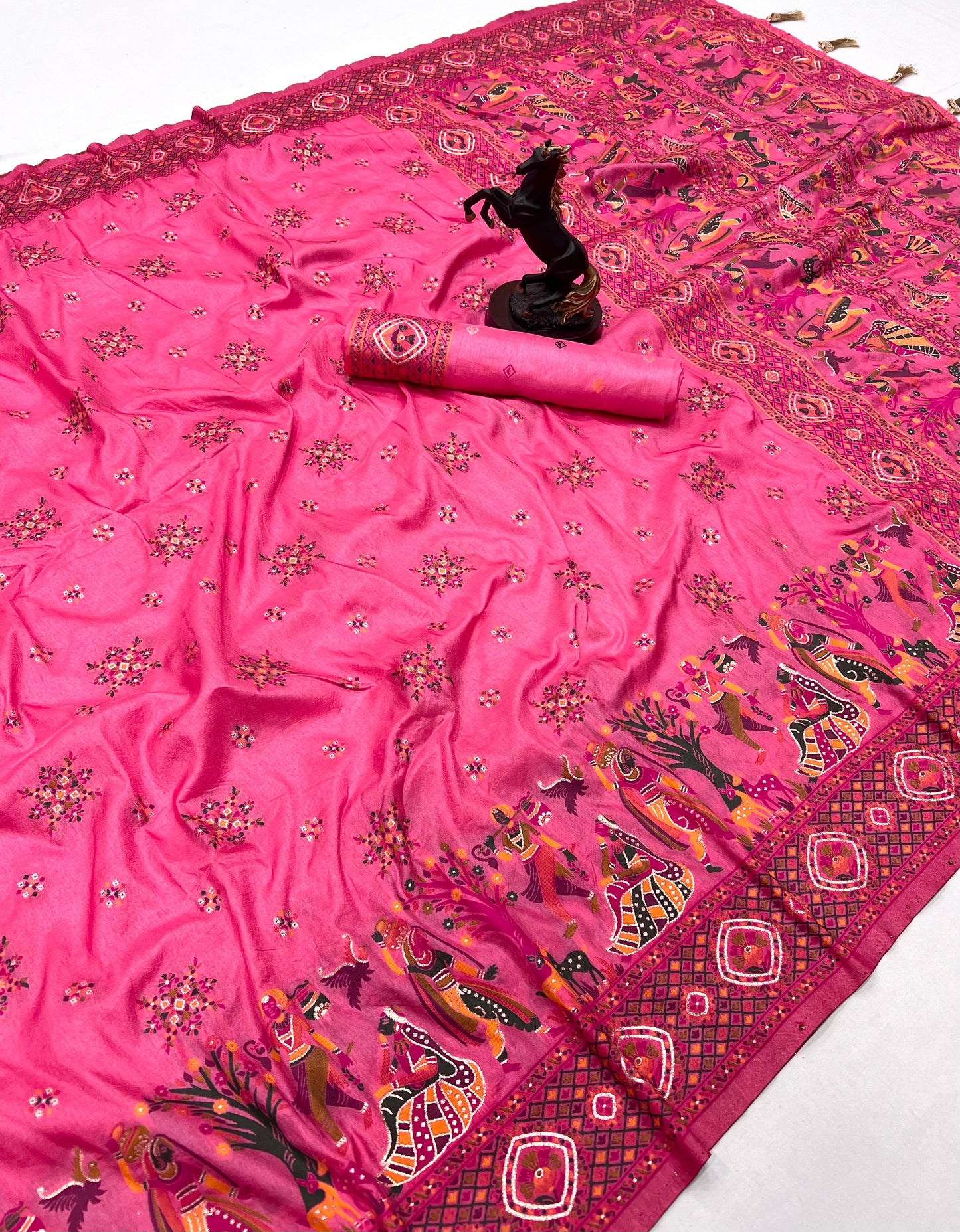 Rani Pink Pashmina Kashmiri Silk Zari Woven Saree