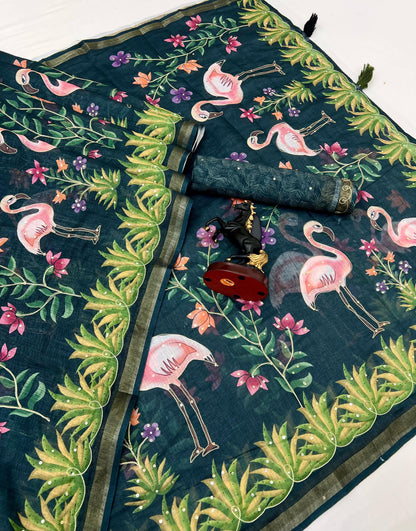 Black Cotton Linen With Embroidery Sequence Work