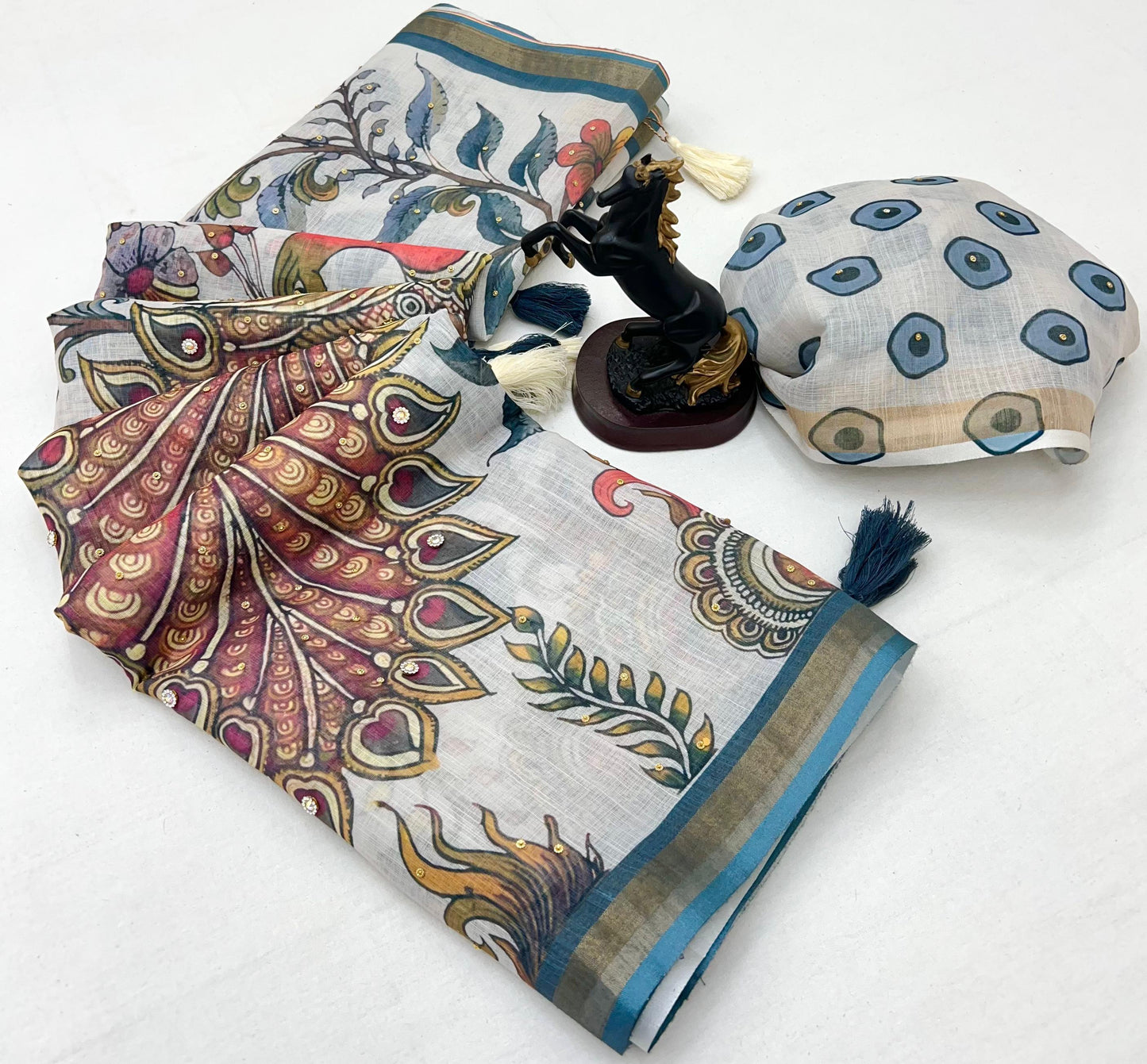 White Cotton Linen With Embroidery Sequence Work