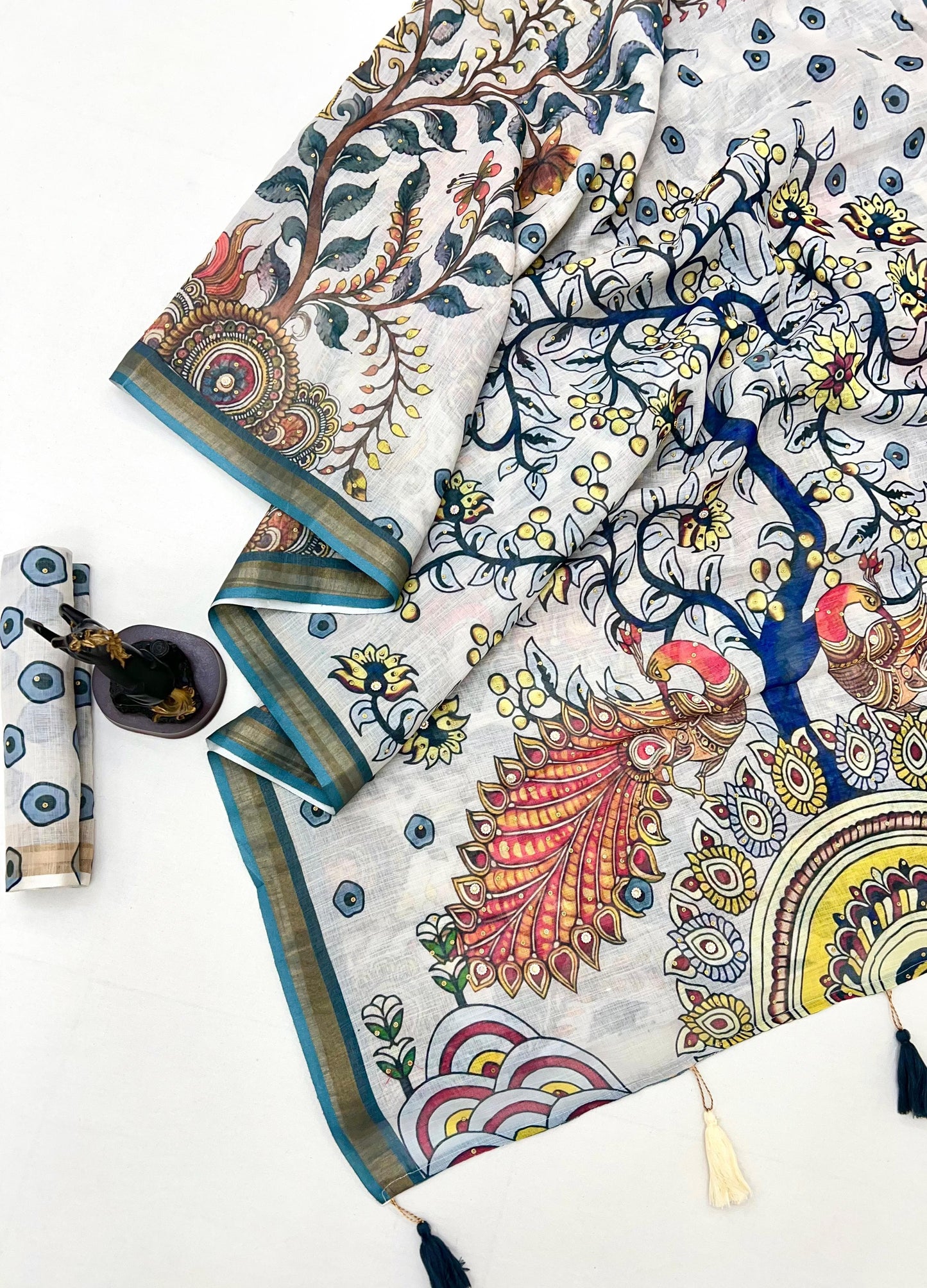 White Cotton Linen With Embroidery Sequence Work