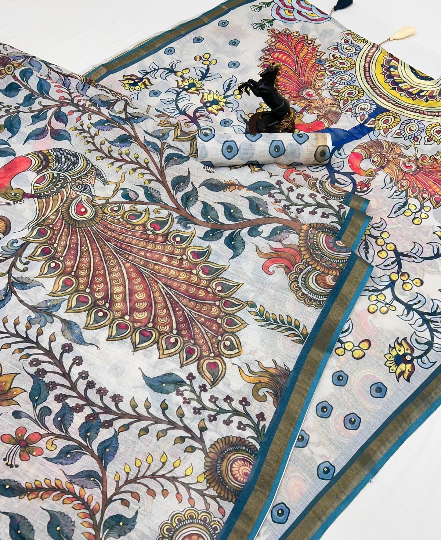 White Cotton Linen With Embroidery Sequence Work