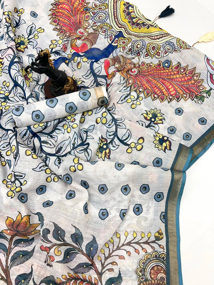 White Cotton Linen With Embroidery Sequence Work