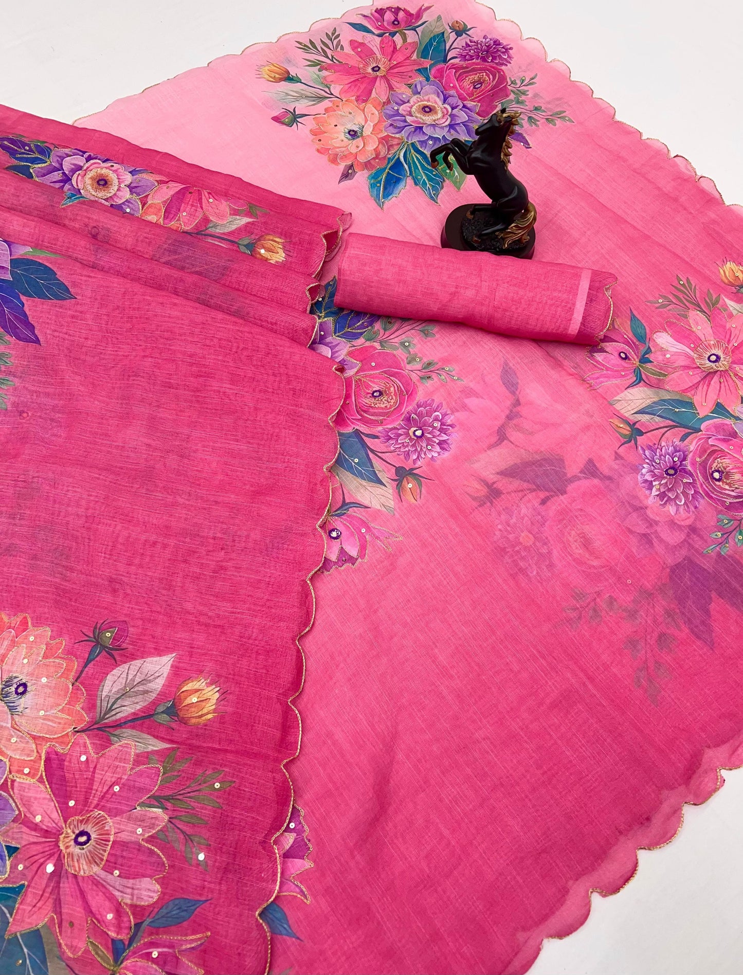 Pink Cotton Linen With Embroidery Sequence Work