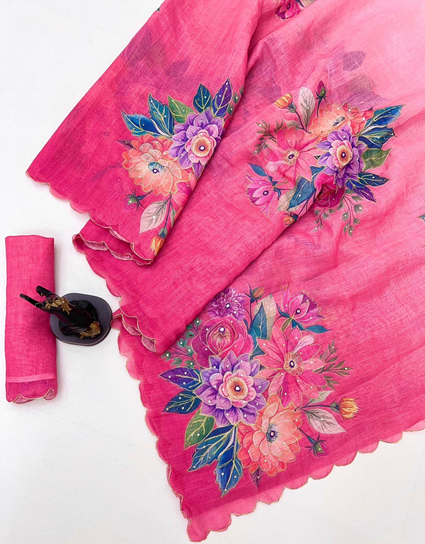 Pink Cotton Linen With Embroidery Sequence Work