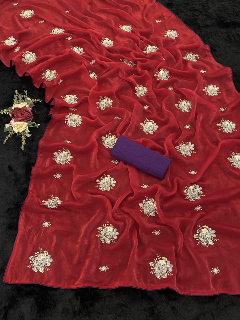 Jimmy Choo Red Designer Embroidery Handwork Saree
