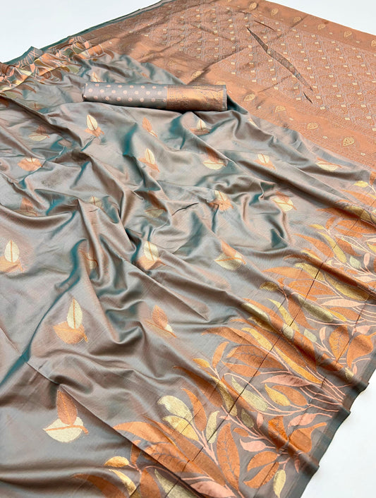 Grey Takshshila Banarasi Soft Silk Saree