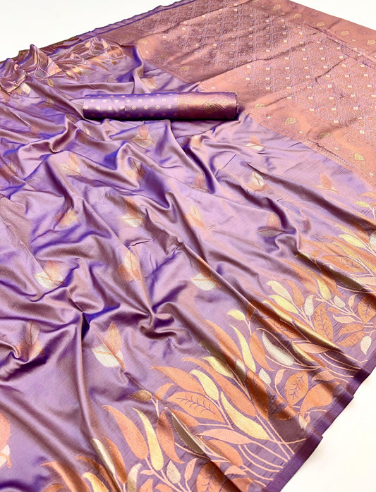 Light Purple Takshshila Banarasi Soft Silk Saree