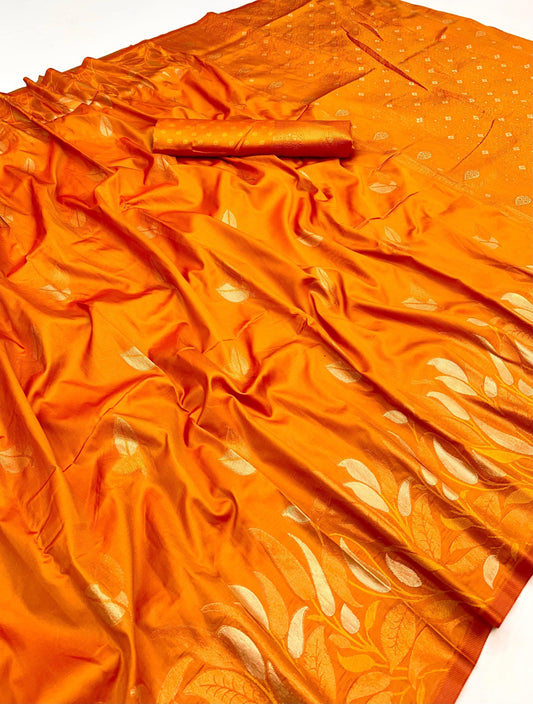 Orange Takshshila Banarasi Soft Silk Saree