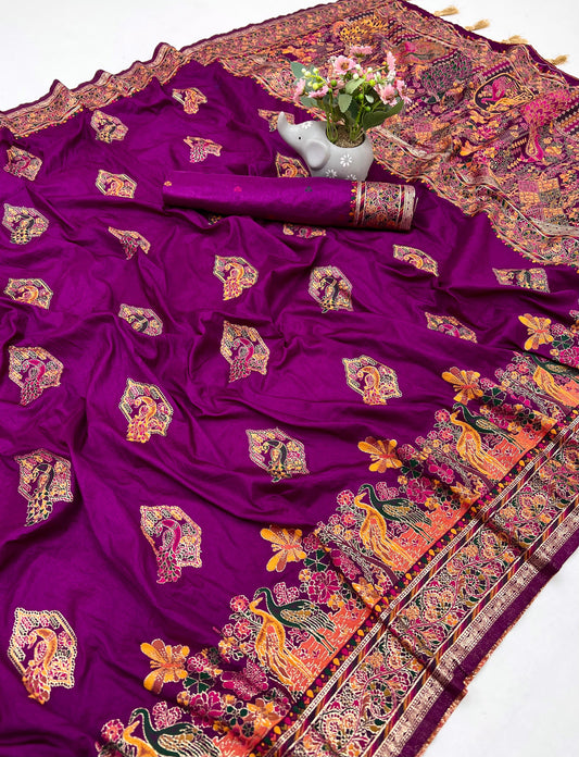 Purple Pashmina Soft Silk Saree