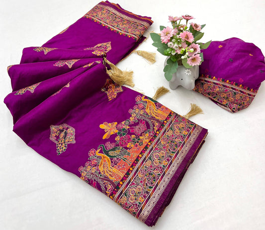 Purple Pashmina Soft Silk Saree