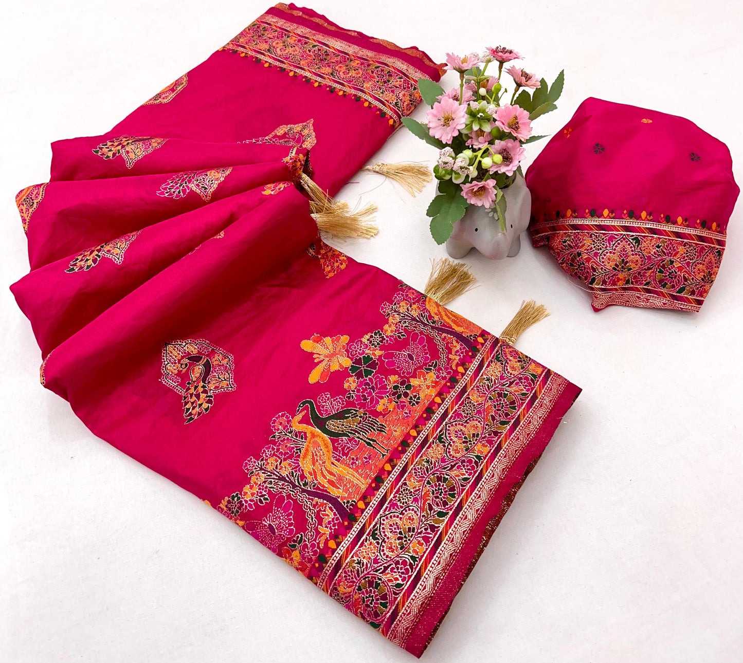 Red Rani Pashmina Soft Silk Saree