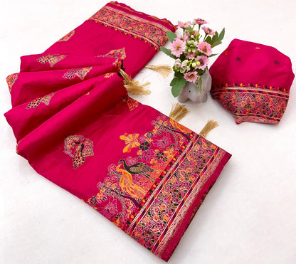 Red Rani Pashmina Soft Silk Saree