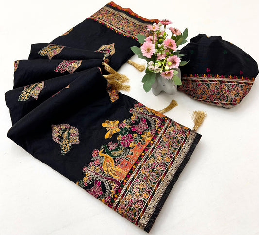 Black Pashmina Soft Silk Saree