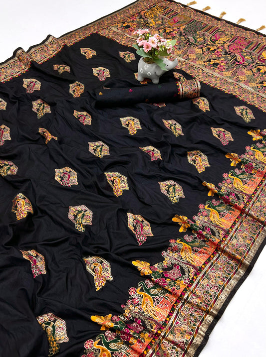 Black Pashmina Soft Silk Saree