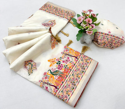 Luxurious Offwhite Pashmina Soft Silk Saree