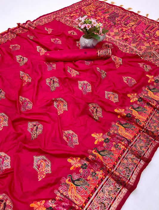 Red Rani Pashmina Soft Silk Saree