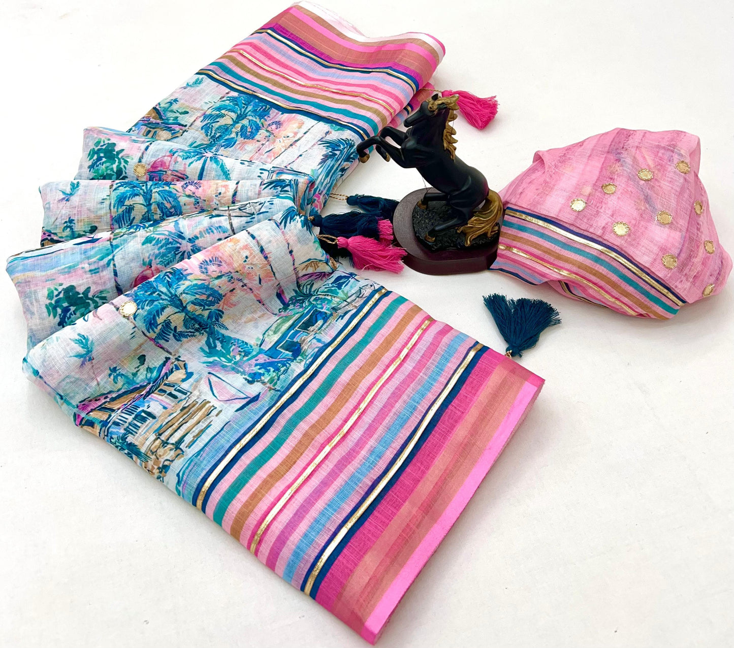 White Cotton Linen With Embroidery Sequence Work