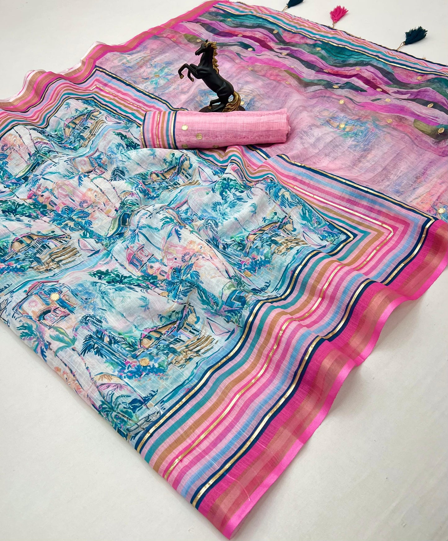 White Cotton Linen With Embroidery Sequence Work