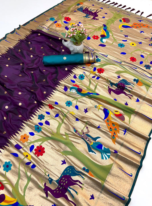 Dark Wine Half All Over Brocket Paithani Saree