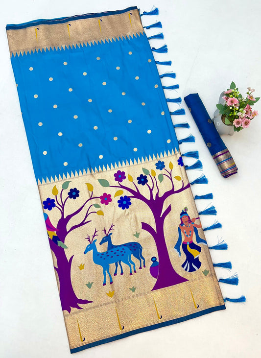 Sky Half All Over Brocket Paithani Saree
