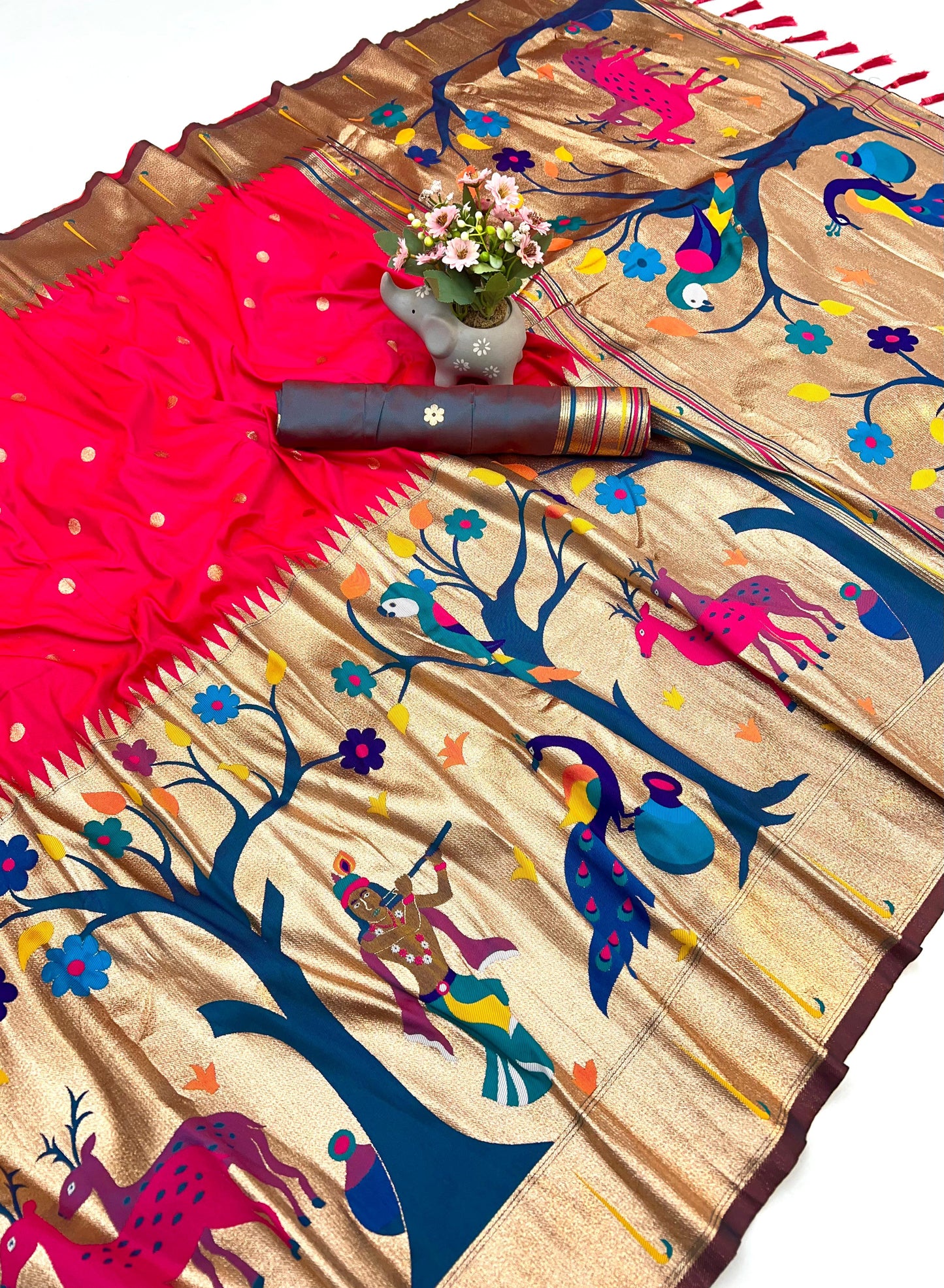 Royal Red Half All Over Brocket Paithani Saree