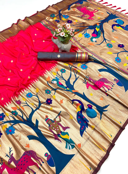 Royal Red Half All Over Brocket Paithani Saree