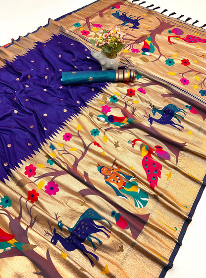 Navy Blue Half All Over Brocket Paithani Saree