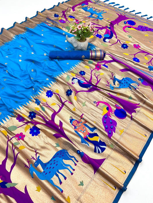 Sky Half All Over Brocket Paithani Saree