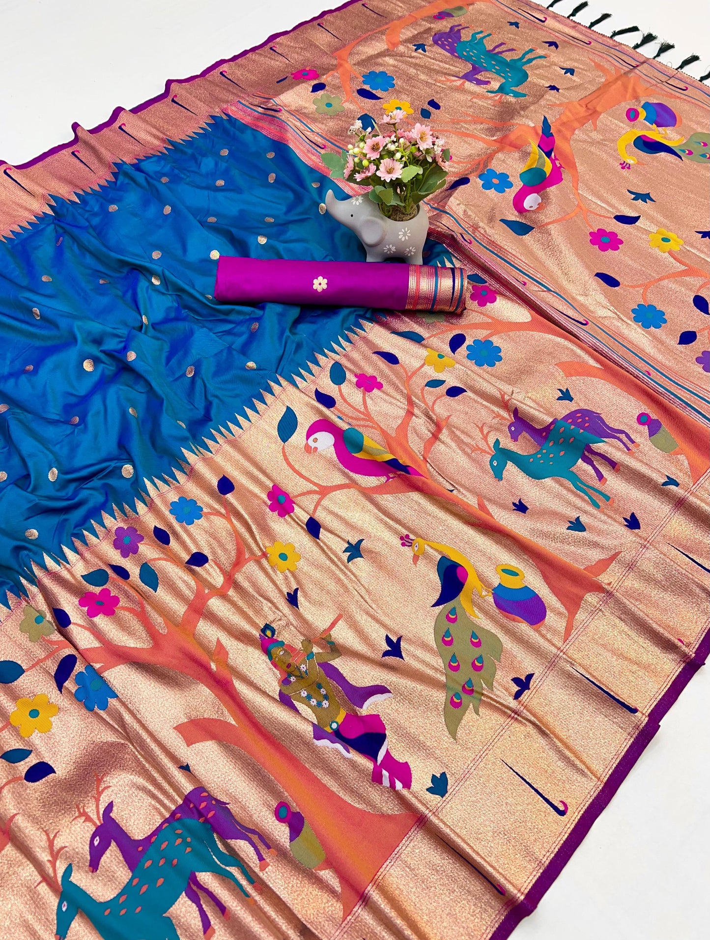 Peacock Blue Half All Over Brocket Paithani Saree