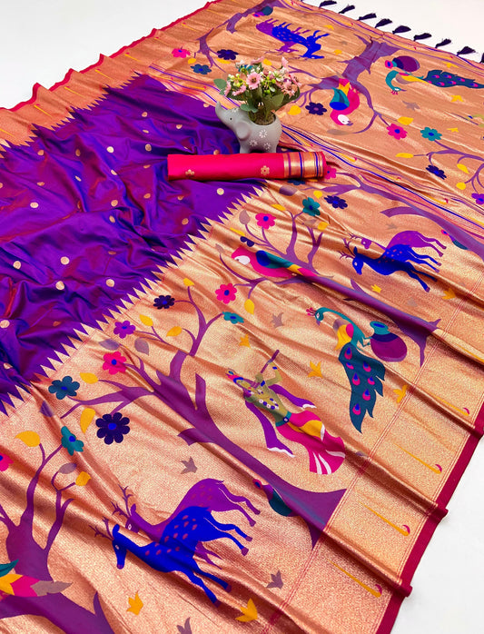 Purple Half All Over Brocket Paithani Saree