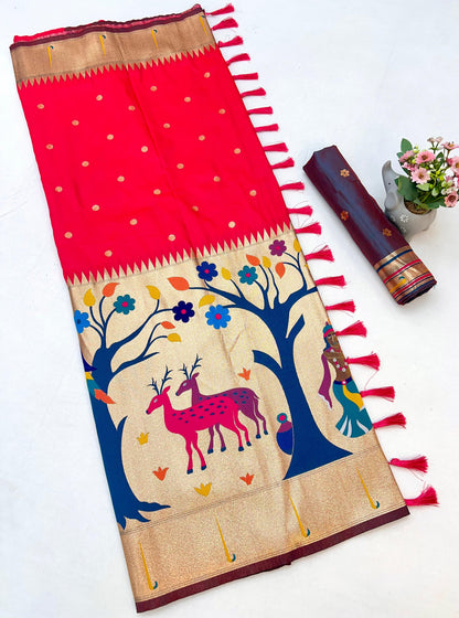 Royal Red Half All Over Brocket Paithani Saree