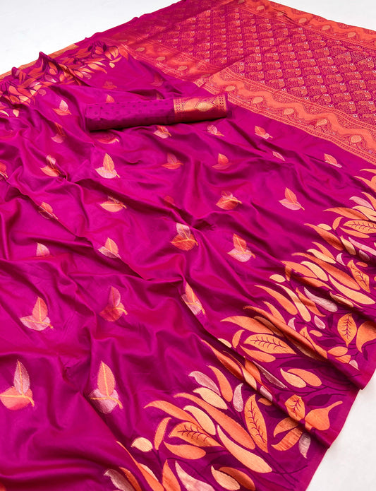 Red Rani Takshshila Banarasi Soft Silk Saree