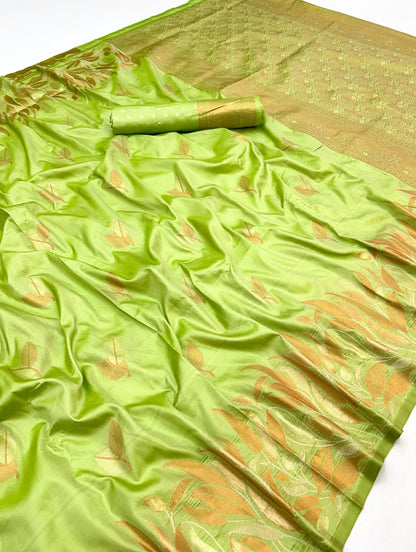 Parrot Green Takshshila Banarasi Soft Silk Saree