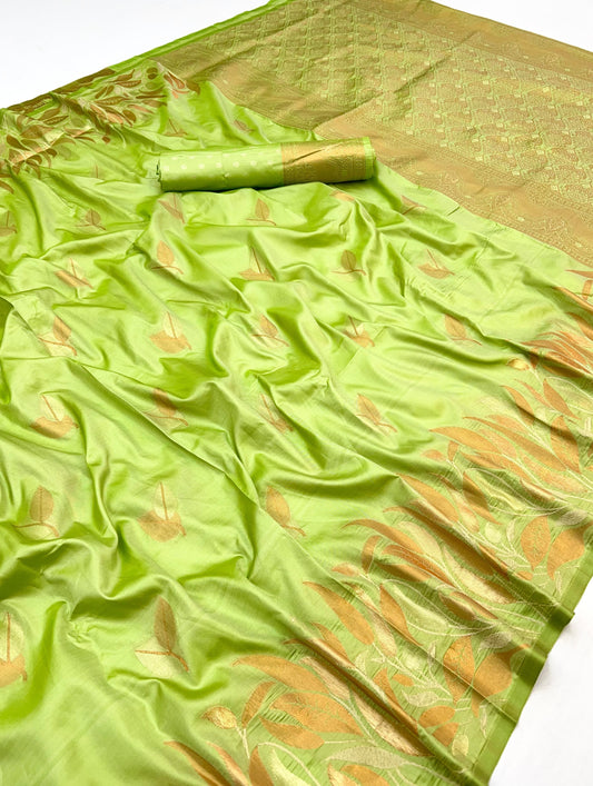 Parrot Green Takshshila Banarasi Soft Silk Saree