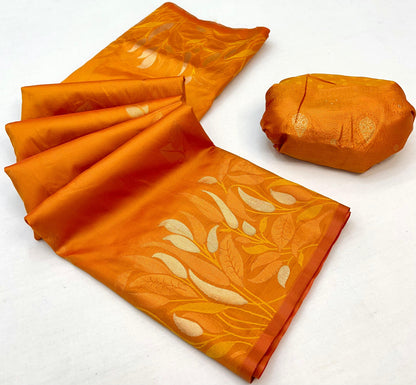 Orange Takshshila Banarasi Soft Silk Saree
