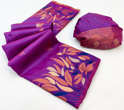 Magenta Takshshila Banarasi Soft Silk Saree
